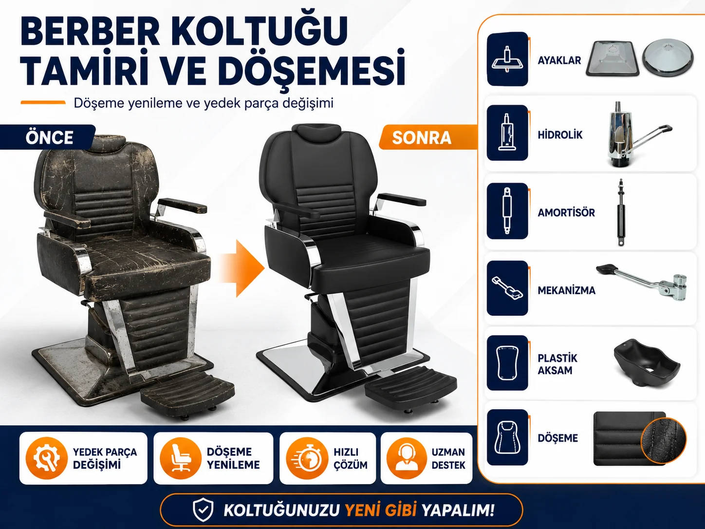 berber koltuğu tamiri ve döşemesi