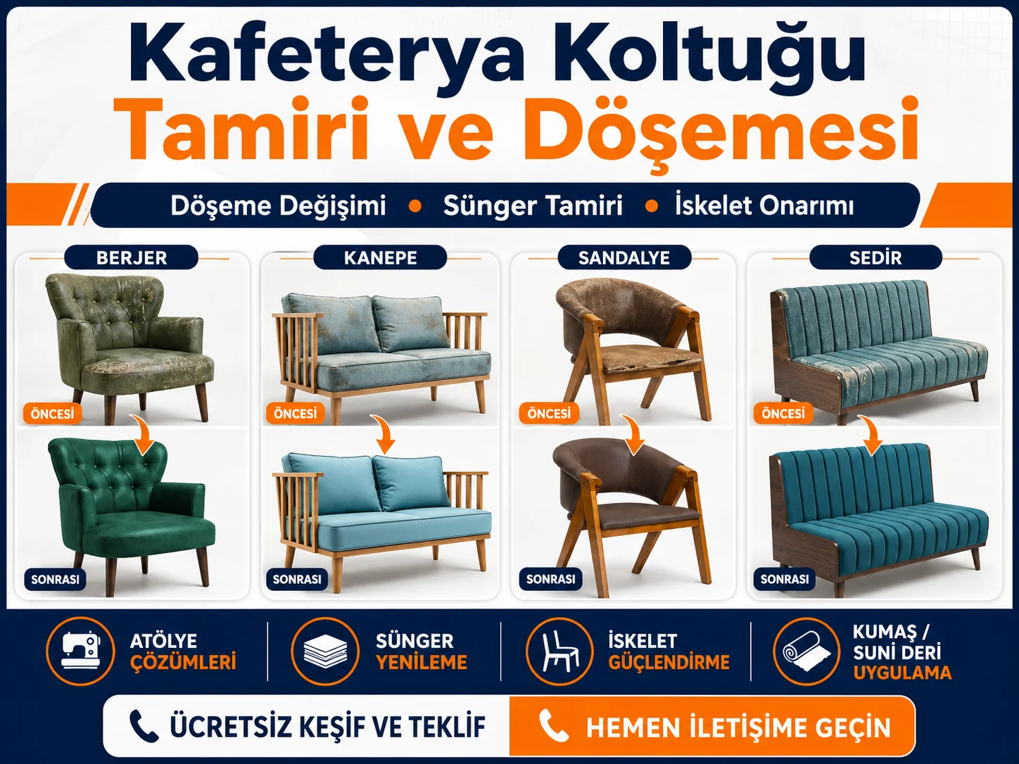 kafeterya koltuğu tamiri ve döşemesi