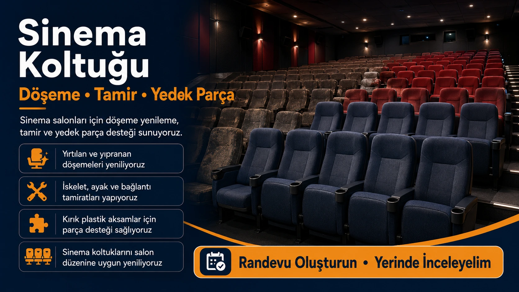 sinema koltuğu tamiri ve döşemesi