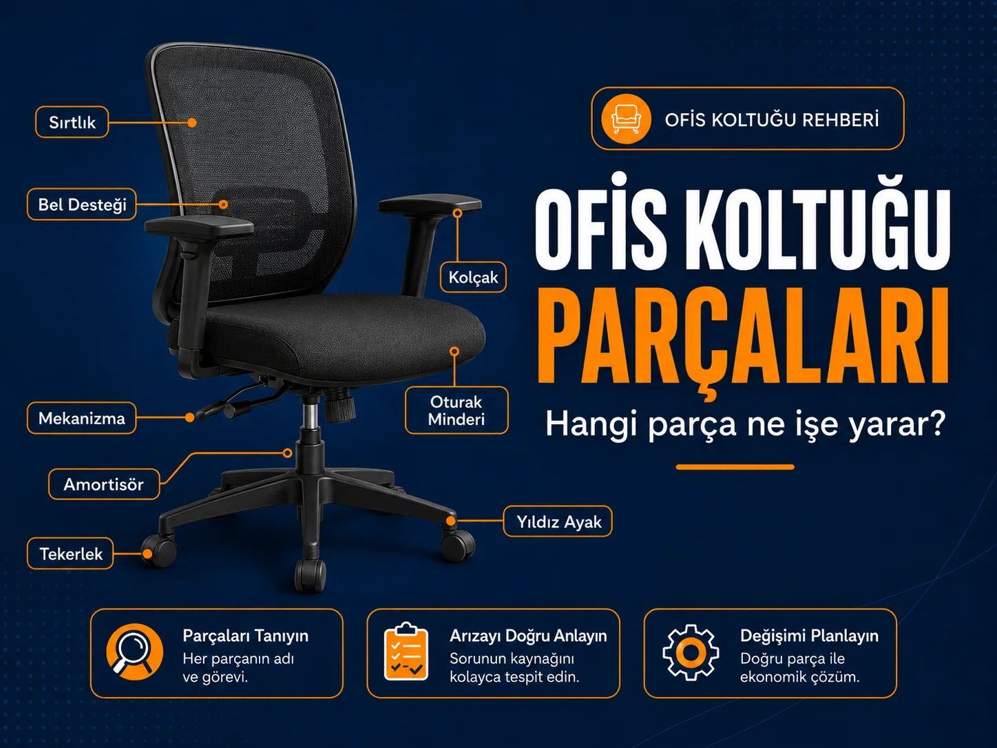 ofis koltuğu hangi parçalardan oluşur